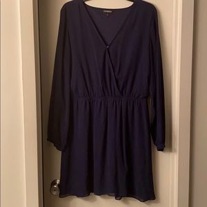 Short navy dress with sheer, long sleeves